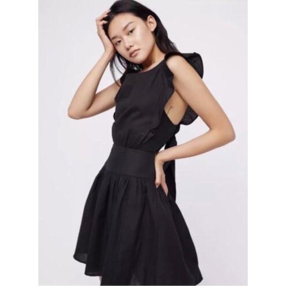 Free People Dresses & Skirts - Free People Erin Ruffle Mini Dress Cut Out Open Tie Back Black Size Small